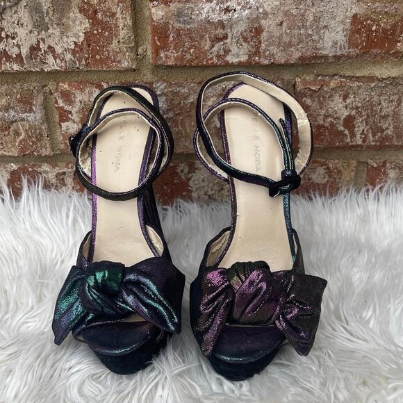 Pelle Moda Gisella Iridescent Suede Purple & Green Peep Toe Sandals 7.5 - Picture 2 of 6